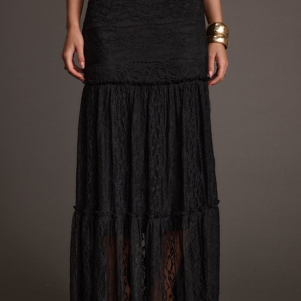 12th Tribe Poppy Black Lace Maxi Skirt Size XSXS